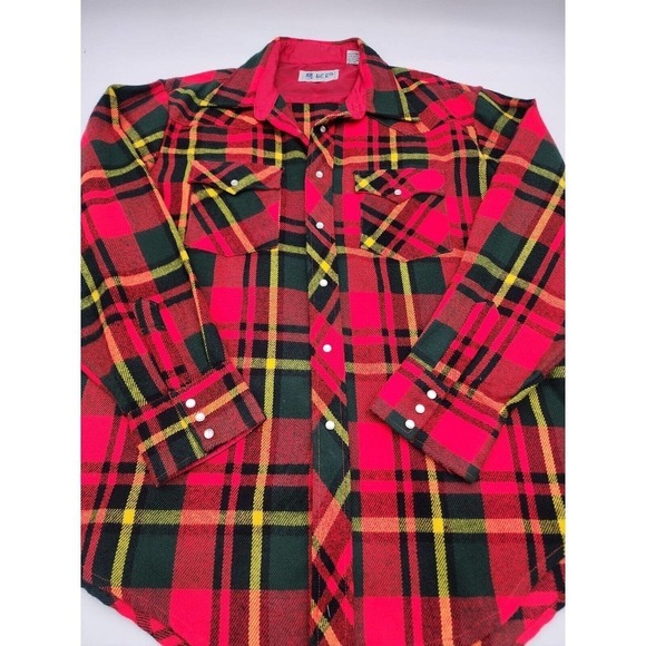 KP Vintage Plaid Flannel Lightweight Western Pearl Snap Acrylic Men's Size … - Picture 5 of 12